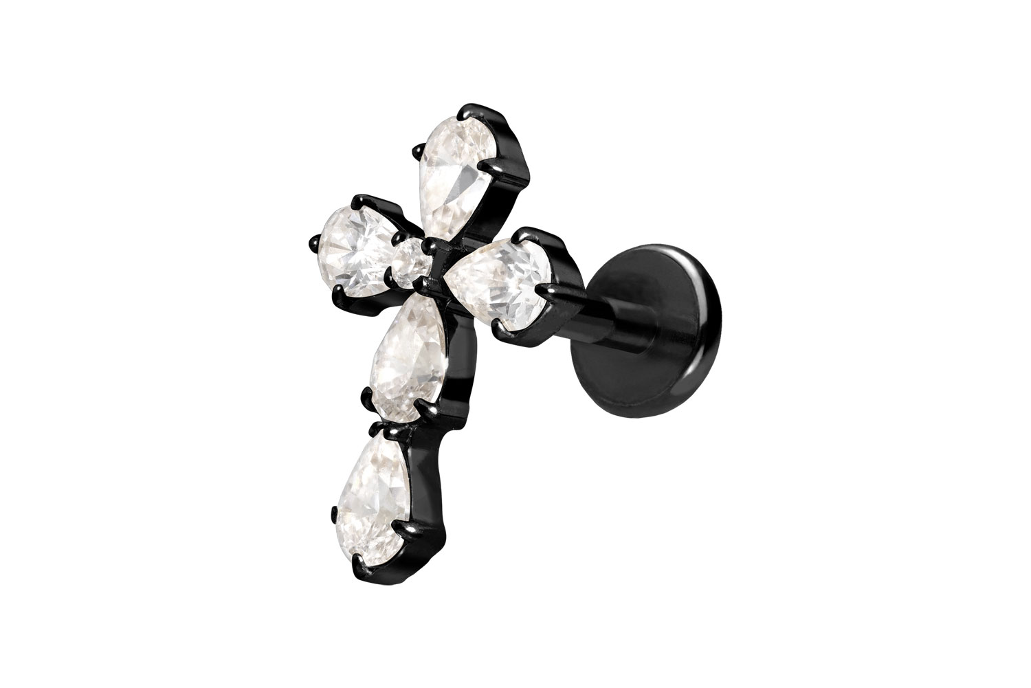 Titan Labret Piercing mit Push Fit KRISTALLKREUZ